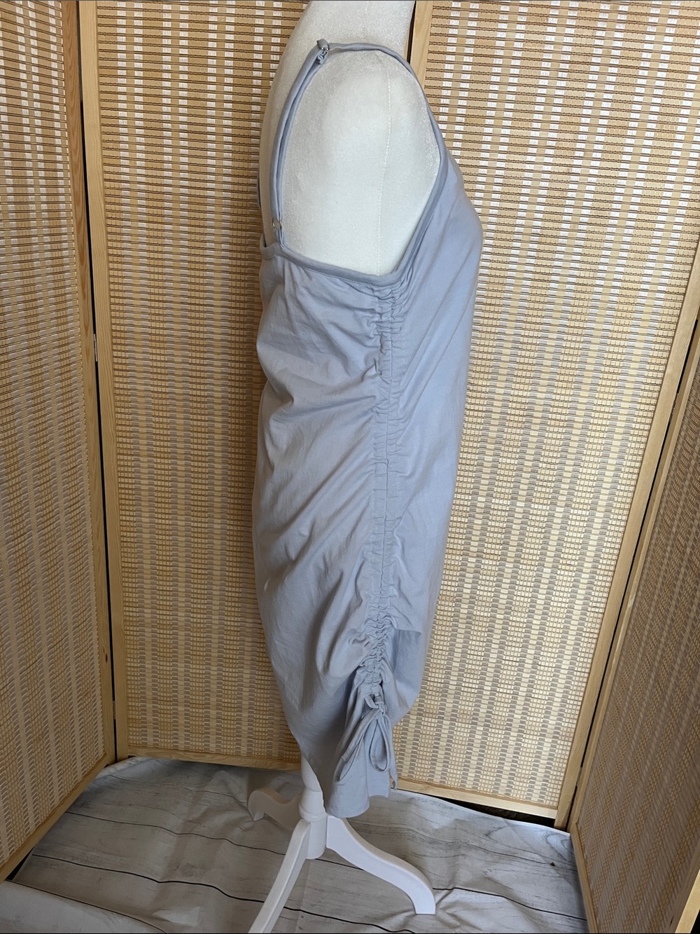 Adjustable Side-Ruched Spaghetti Strap Dress in Light blue - Picture 3 of 11